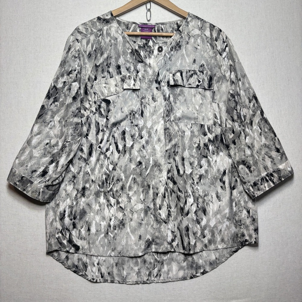 Beverly Drive Semi Sheer Abstract Blouse Top Artsy Statement Plus Size 16W 18W